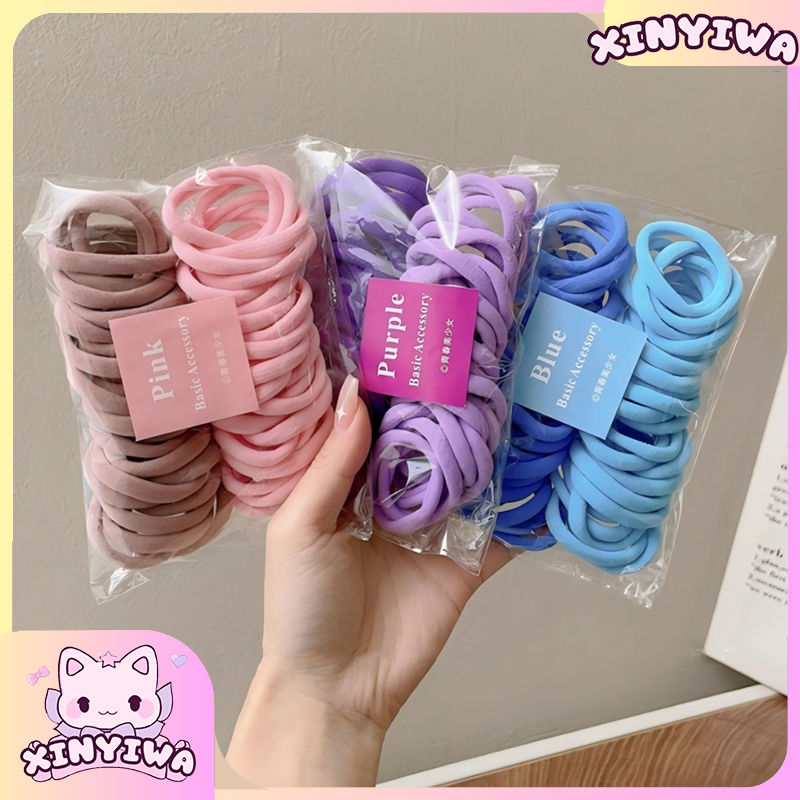 50 ชิ้น 1 ชุด หลากสี สไตล์เกาหลียางรัดน่ารักที่มีสีสันผมแหวนคาดศีรษะยืดหยุ่นสูงผ้าโพกศีรษะ