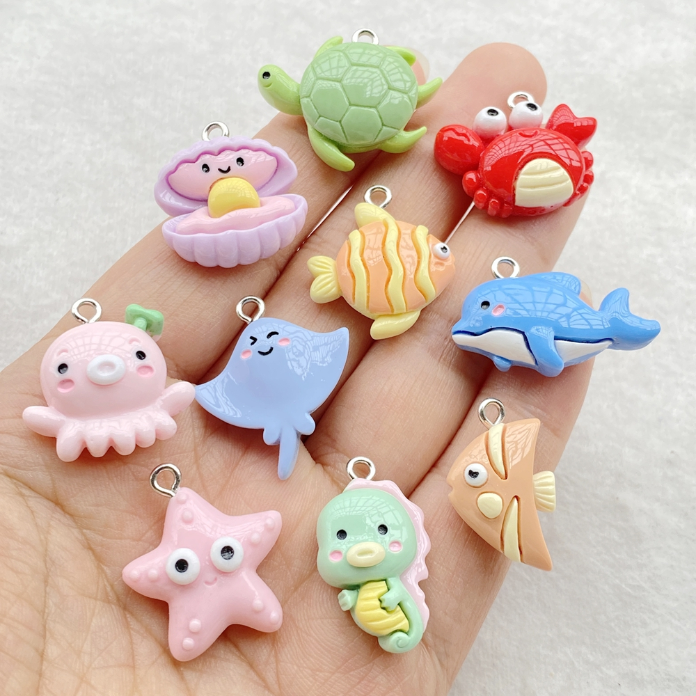 เต่าทะเลการ์ตูนเรซิ่นน่ารัก 10 ชิ้น รวมปลาวาฬ ม้าน้ํา และจี้ปลา สําหรับปรับแต่งต่างหู สร้อยข้อมือ พวงกุญแจ