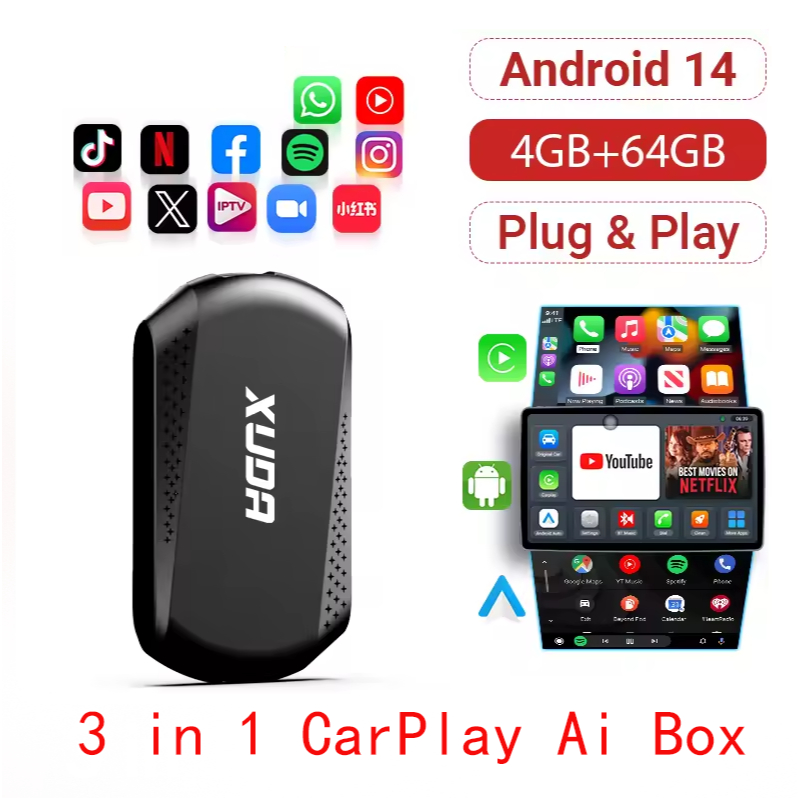 【จัดส่งจากประเทศไทย】XUDA 4GB RAM+32GB ROM 2025 New Android 14 3in1 CarPlay Ai Box Wireless CarPlay Adapter Android Auto & Apple CarPlay Dongle อะแดปเตอร์กล่องทีวีรถยนต์ Android Auto Youtube Netflix เชื่อมต่ออัตโนมัติ