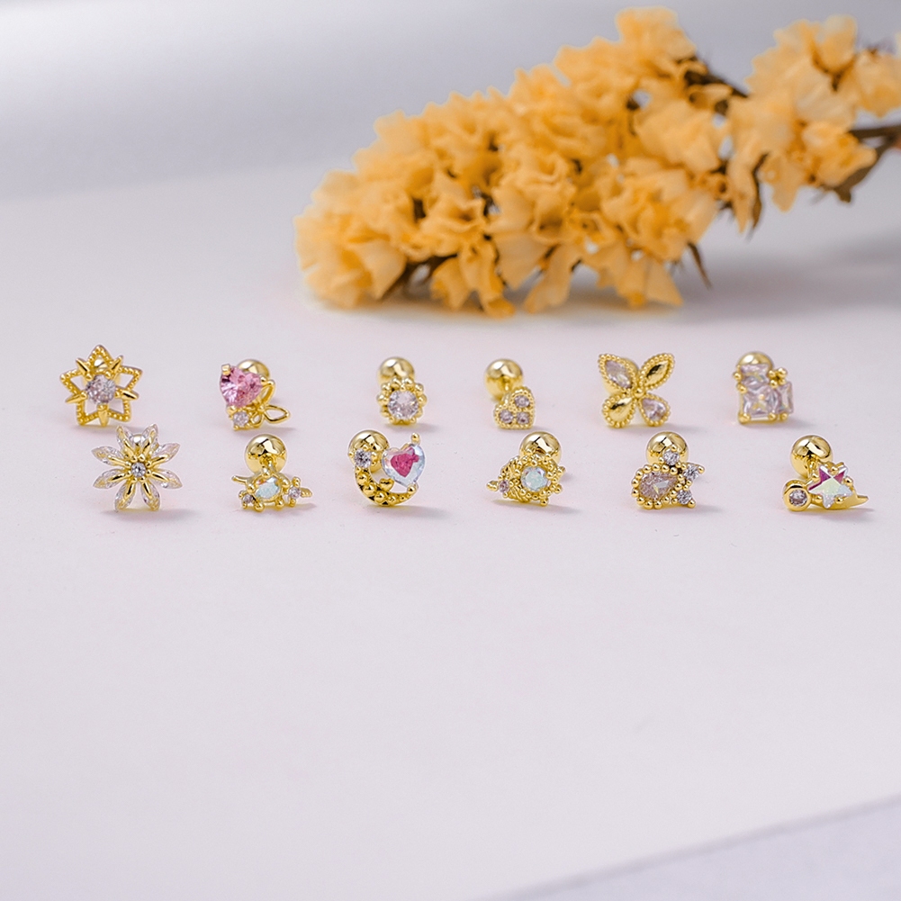 1 ชิ้น 18 พันทองชุบต่างหูเหล็กไทเทเนียม Star Moon Cubic Zirconia ต่างหูเครื่องประดับของขวัญ