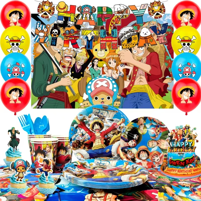 112 ชิ้น One Piece Party Decoration & One Piece Themed Party Tableware Set, ป้ายแบนเนอร์