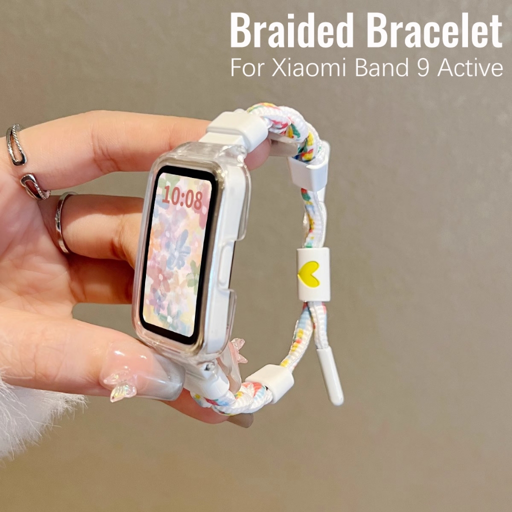 สายรัดสร้อยข้อมือถัก + PC สําหรับ Xiaomi Smart Band 9 Active สายรัดข้อมือแฟชั่นเชือกถักสายไนลอนสําหรับ Xiaomi Mi Band 9 8 Active สําหรับ Redmi Band 2 เปลี่ยนอุปกรณ์เสริม