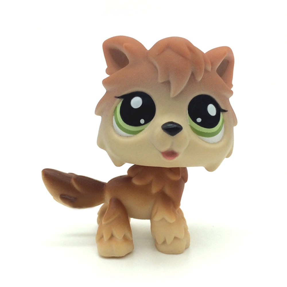 Mini Littlest Pet Shop Toys 2141 Wolf Brown Tan Husky Timberwolf Green Eyes Dog Animal Figure