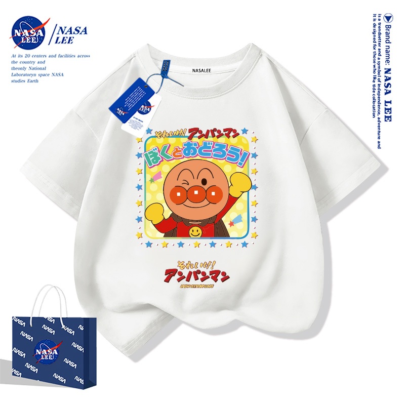 【จัดส่งภายใน 48 ชั่วโมง】เสื้อยืดแขนสั้นเด็ก NASA ผ้าฝ้ายขาว ลายอันปังแมน (Anpanman) สไตล์แฟชั่น ใส่ได้ทั้งเด็กชายและเด็กหญิง