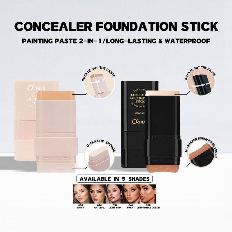 OCHEAL Foundation Make-up Stick Moisturizing Full Coverage Foundation คอนซีลเลอร์แต่งหน้าเครื่องสําอางกันน้ํากันเหงื่อคอนซีลเลอร์ติดทนนาน
