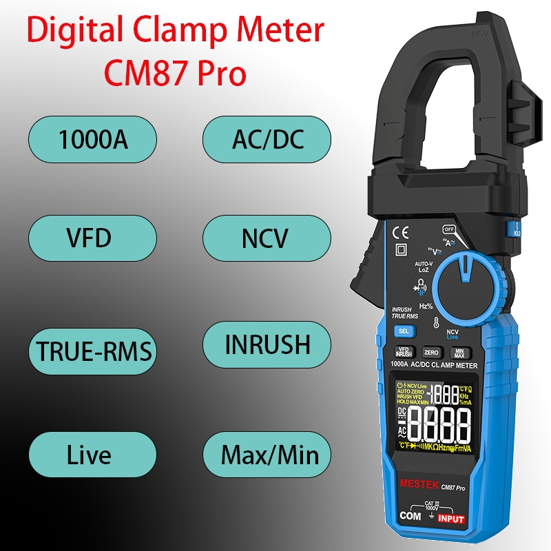 1,000A ค่าที่มีประสิทธิภาพจริงจอแสดงผลดิจิตอลแคลมป์มิเตอร์แคลมป์มัลติมิเตอร์ AC DC Current เครื่องวัดแรงดันไฟฟ้า NCV การวัดการแปลงความถี่ Surge Current Zero Fire Wire
