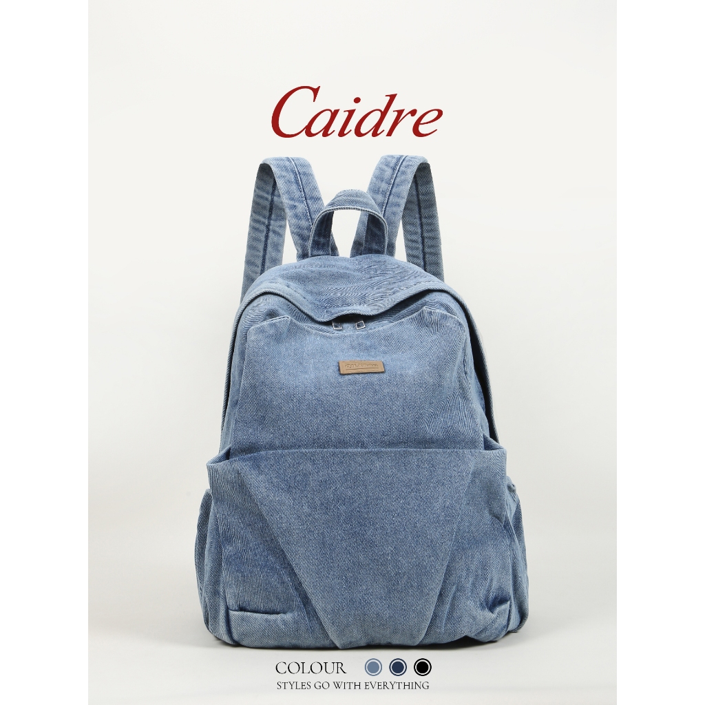 Caidre Retro Denim Canvas Backpack Female Commuter Large Capacity School Bag