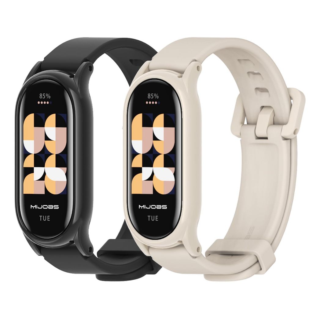 MIJOBS สายรัด 2 ชิ้นสำหรับ Mi Band 10 9 8 สายนาฬิกาซิลิโคน เคสป้องกันพลาสติกสำหรับ Xiaomi Mi Band 8 NFC