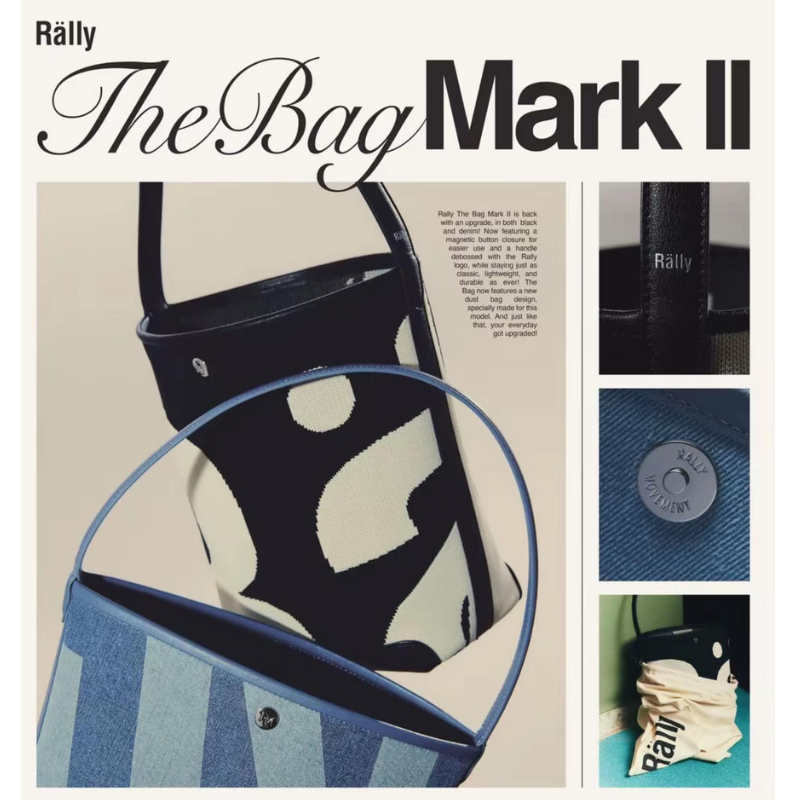 🛒🔥Rally The Bag MARK II Black/Denim bucket bag Rally Movement กระเป๋า กระเป๋าทรง ทอลายโลโก้