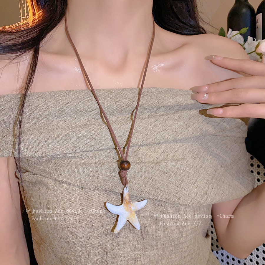 ไม้อะคริลิค Zhuhai Star จี้สร้อยคอ retro Holiday สไตล์ casual Clavicle chain แฟชั่น niche และ high-end สร้อยคอ
