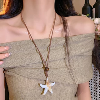 ไม้อะคริลิค Zhuhai Star จี้สร้อยคอ retro Holiday สไตล์ casual Clavicle chain แฟชั่น niche และ high-end สร้อยคอ