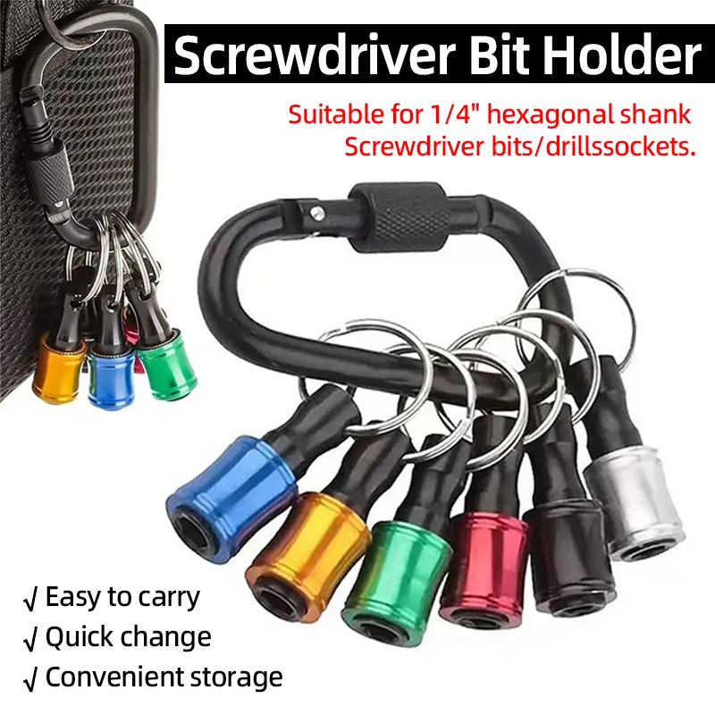 6 ชิ้นชุด ไขควงที่ใส่บิตพวงกุญแจแม่เหล็กพร้อมคาราบิเนอร์ 1/4 Hex Shank Quick Release สกรูอะแดปเตอร์สิ่งที่แนบมาเครื่องมือขนาดเล็ก