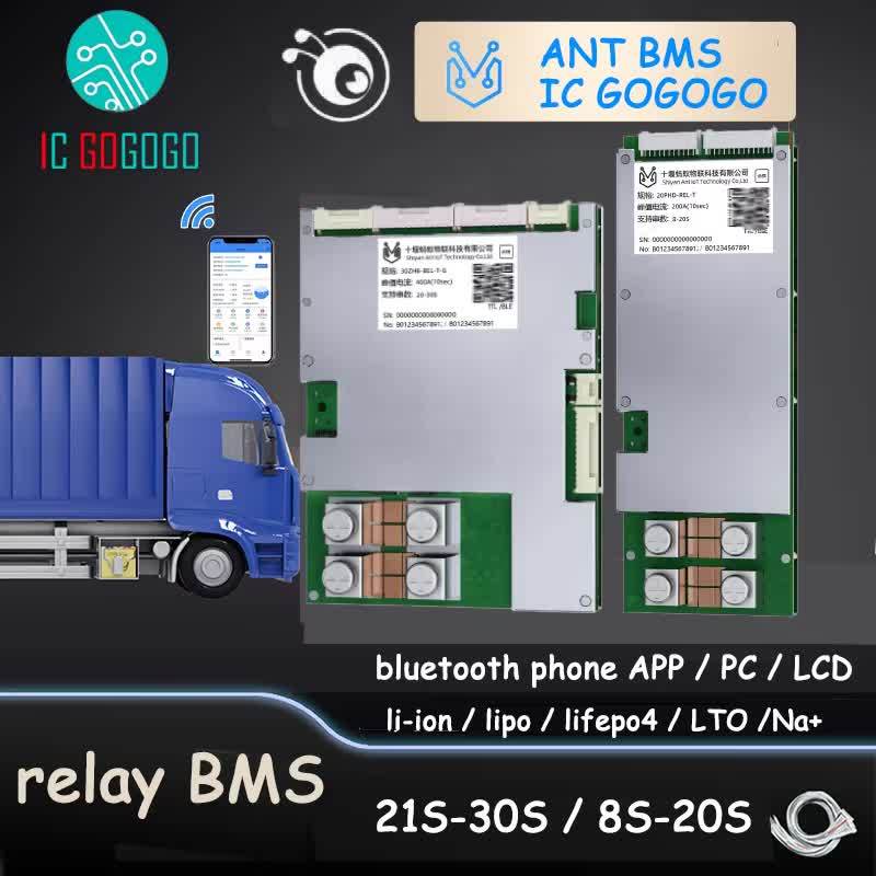 Relay Solution Ant BMS สมาร์ทบลูทูธ 21S ถึง 30S 8S - 20S แบตเตอรี่ลิเธียมป้องกัน 400A 500A 48V 72V 9