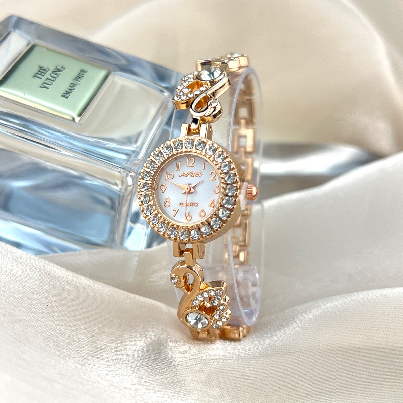 นาฬิกาผู้หญิงชุดเพชร Swan Swarovski สร้อยข้อมือนาฬิกาผู้หญิงหน้าปัดเล็กนาฬิกาควอทซ์เรียบง่าย