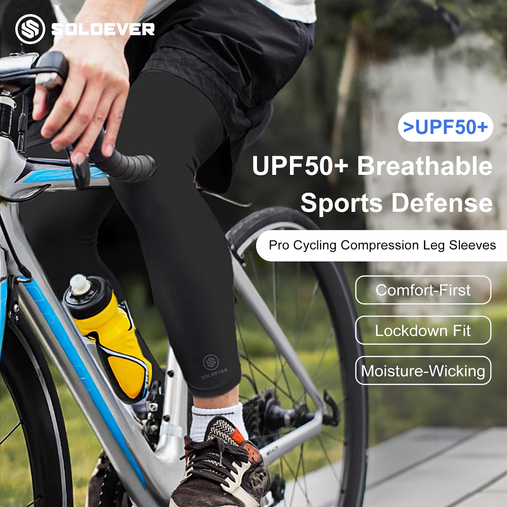 SOLOEVER ปลอกขากันUV สำหรับทุกเพศ ด้วยเทคโนโลยี UPF50+ ทำจากผ้าไอซ์ซิลค์ มีสนับเข่า เพื่อความเย็นสบายในขณะปั่นจักรยานและการออกกำลังกายกลางแจ้ง