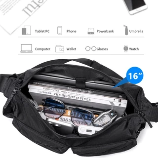 BJIAX กระเป๋า Messenger ผ้าไนลอนกันน้ําความจุขนาดใหญ่ (14“)