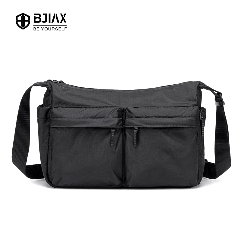 BJIAX กระเป๋า Messenger ผ้าไนลอนกันน้ําความจุขนาดใหญ่ (14“)