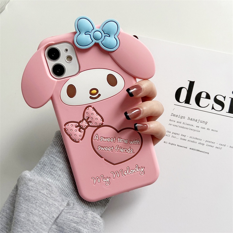 การ์ตูนน่ารัก 3D Fun my melody เคสโทรศัพท์ซิลิโคนอ่อนนุ่มเข้ากันได้กับ iPhone 11 16 15 14 13 12 Pro 
