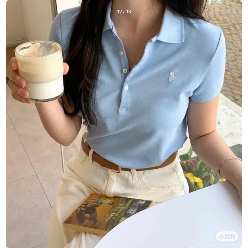 ❤❤ ใหม่ม้าปักแขนสั้นเซ็กซี่เสื้อโปโลลําลองบางสั้นเสื้อโปโลสําหรับผู้หญิง