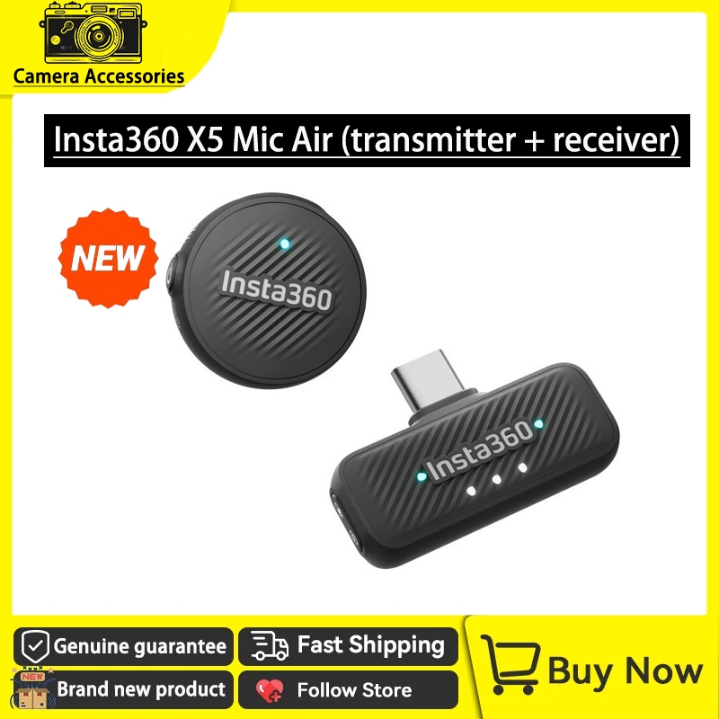ต้นฉบับใหม่ insta360 X5 Mic Air (เครื่องส่งสัญญาณ+ผู้รับ) บันทึกและลดเสียงรบกวนสําหรับอุปกรณ์เสริม i