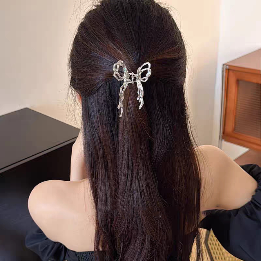 โลหะเหลวผีเสื้อเงินคว้าคลิปดาวฉลามคลิปด้านหลังหัวแผ่นคลิปผมครึ่งผูกอุปกรณ์ผม