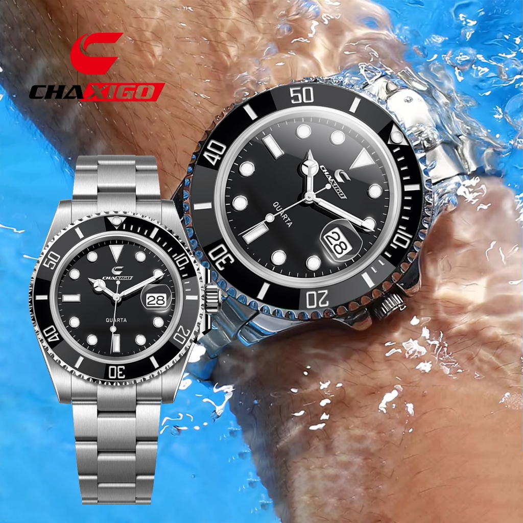 Chaxiggo นาฬิกาผู้ชายส่องสว่างกันน้ําบทบาทสีเขียว Ghost Element นาฬิกาธุรกิจแฟชั่นควอตซ์ผู้ชายนาฬิกา Relo นาฬิกาสแตนเลสสําหรับชาย KG130