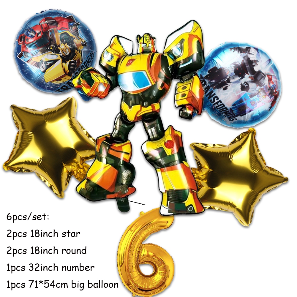 6 ชิ้น Transformation Bumblebee Optimus Prime Theme ตกแต่งวันเกิดอลูมิเนียมฟิล์มบอลลูนดิจิตอล Baby S