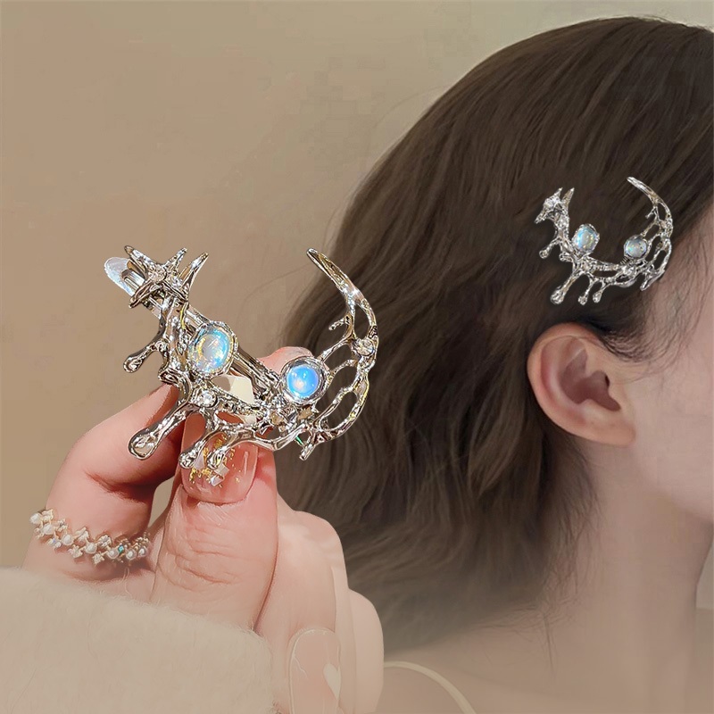 Liquid Moon Hair Clip ผู้หญิงที่ทันสมัยเรียบง่ายด้านข้างเรียบคลิปปากเป็ดคลิป Headwear