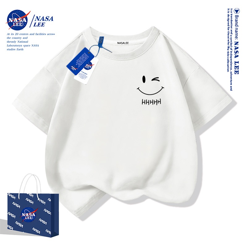 เสื้อยืดเด็ก NASA ผ้าฝ้ายนุ่ม ไซส์ใหญ่ ลายหน้ายิ้มสดใส ระบายอากาศดี ส่งด่วน 2 วัน