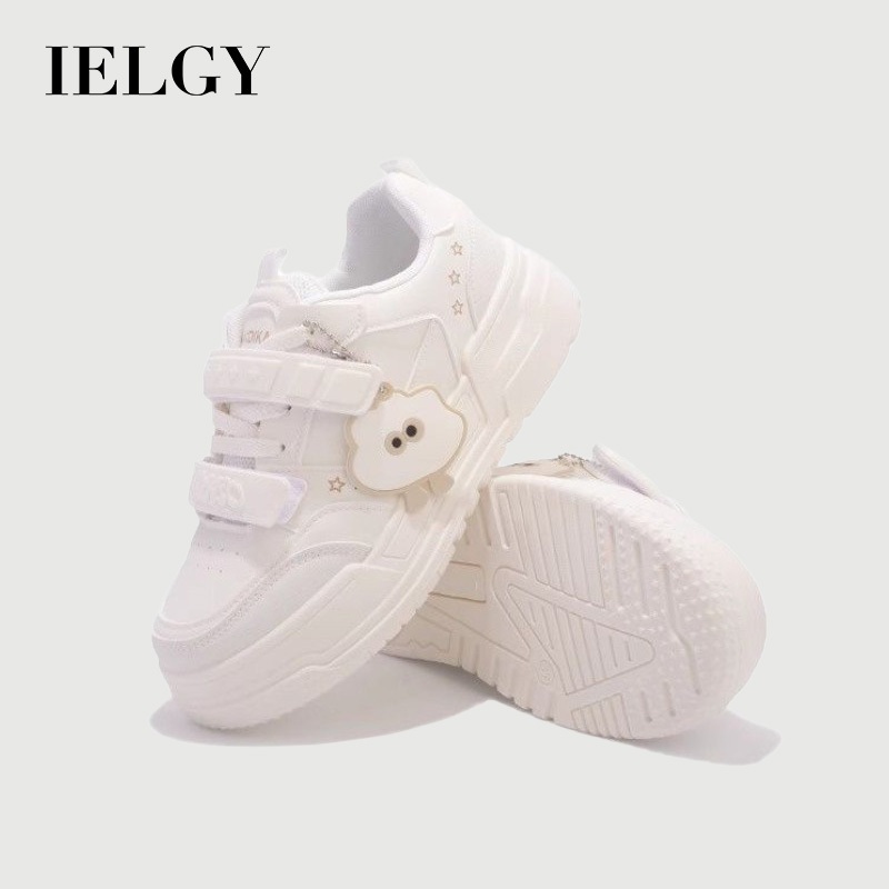 IELGY  ผู้หญิง 2025 ใหม่แพลตฟอร์มรองเท้ากีฬาสบายๆอเนกประสงค์นักเรียนน่ารัก บริคเกต สีขาว ตีนตุ๊กแก รองเท้า