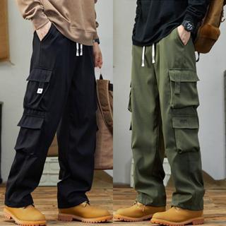 กางเกงคาร์โก้ผู้ชาย กระเป๋าหลายช่อง เอวยางยืด กางเกงทรงตรง ส…