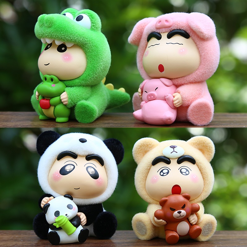 4 ชิ้น/เซ็ต 7 ซม.อะนิเมะ Crayon Shin-chan Flocking Nohara Shinnosuke คอสเพลย์ไดโนเสาร์ Panda Bear หม
