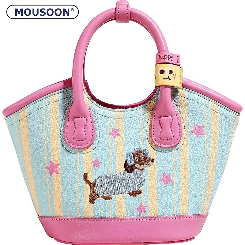 MOUSOON กระเป๋าสะพายไหล่ผู้หญิงน่ารักสีชมพูแฟชั่นไส้กรอกสุนัข Barrel Tote