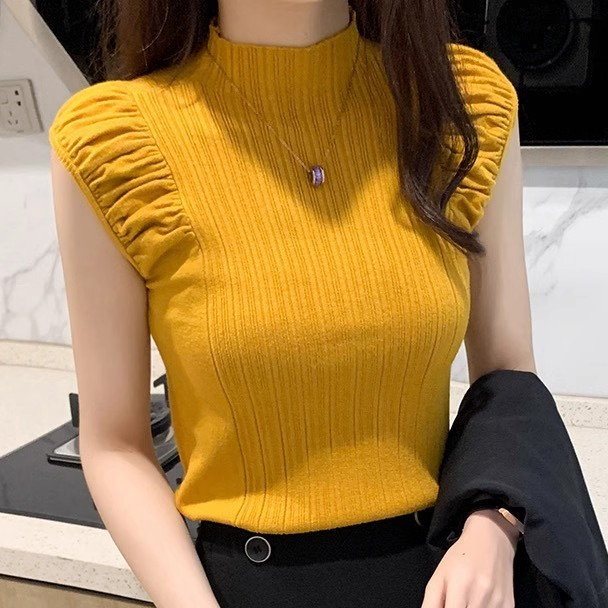 เต่าคอสําหรับผู้หญิงถักด้านบนสไตล์เกาหลีเสื้อผ้าผู้หญิงแฟชั่นแขนสั้นสลิมฟิตท็อปส์เกาหลี