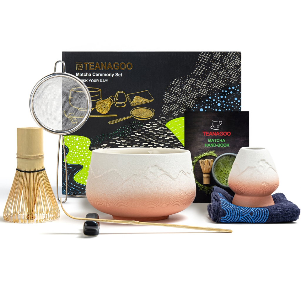 Teanagoo chawan ถ้วยมัทฉะ matcha bowl  ชุดมัทฉะญี่ปุ่น (7 ชิ้น) ชุดตะกร้อตีมัทฉะ ชามมัทฉะ พร้อมที่เทไม้ไผ่ ตะกร้อตีมัทฉะ (chasen) ที่ตัก (chashaku)  N25 สีชมพูไล่โทนสี