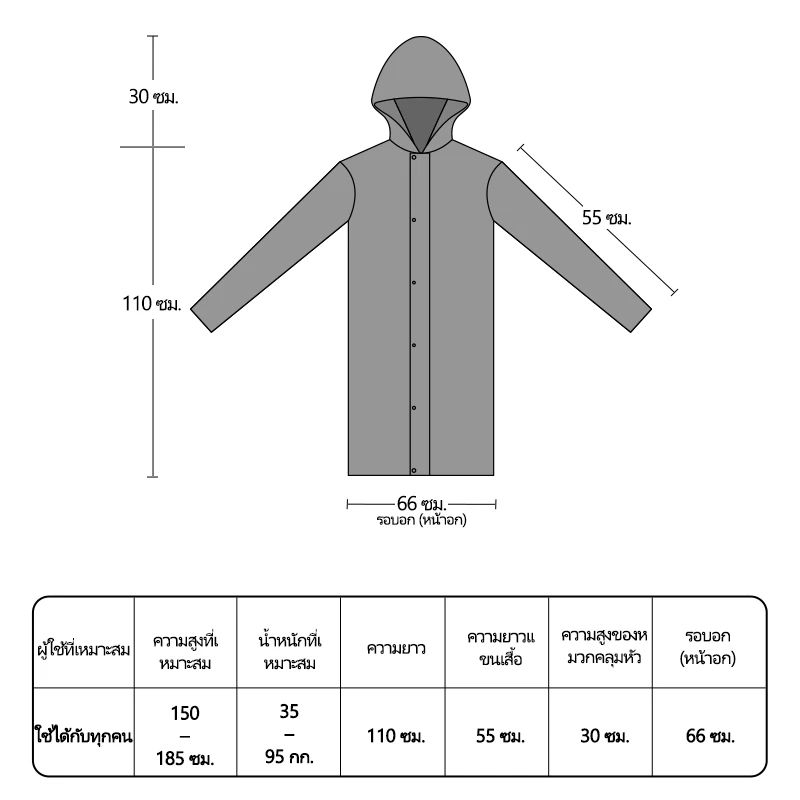 เสื้อกันฝน Rainworthy วัสดุ PEVA สำหรับผู้ใหญ่ thumbnail 10