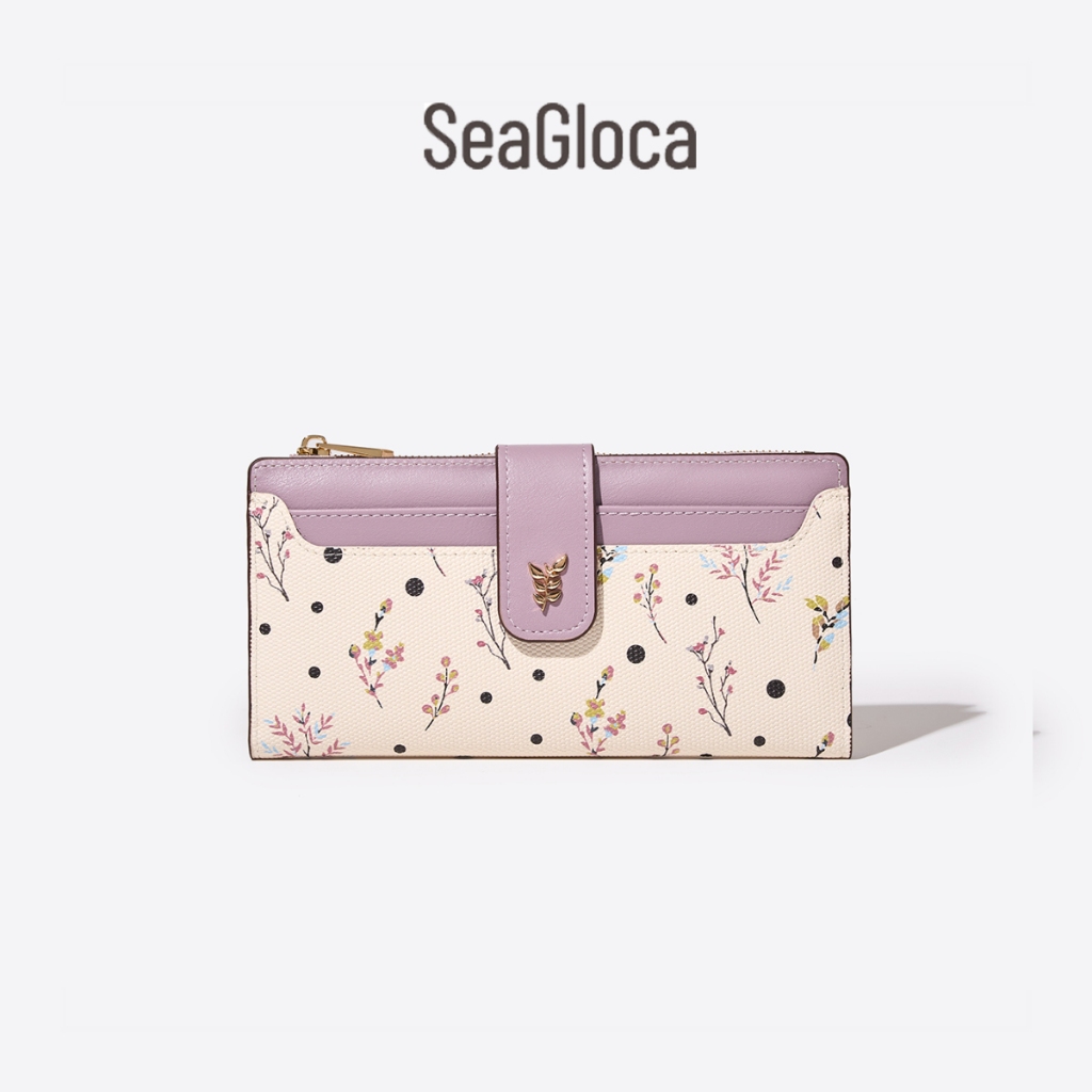 Seagloca ใหม่แฟชั่น Niche Simple คลาสสิกพิมพ์ดอกไม้สดซิปกระเป๋าสตางค์ยาวสําหรับผ