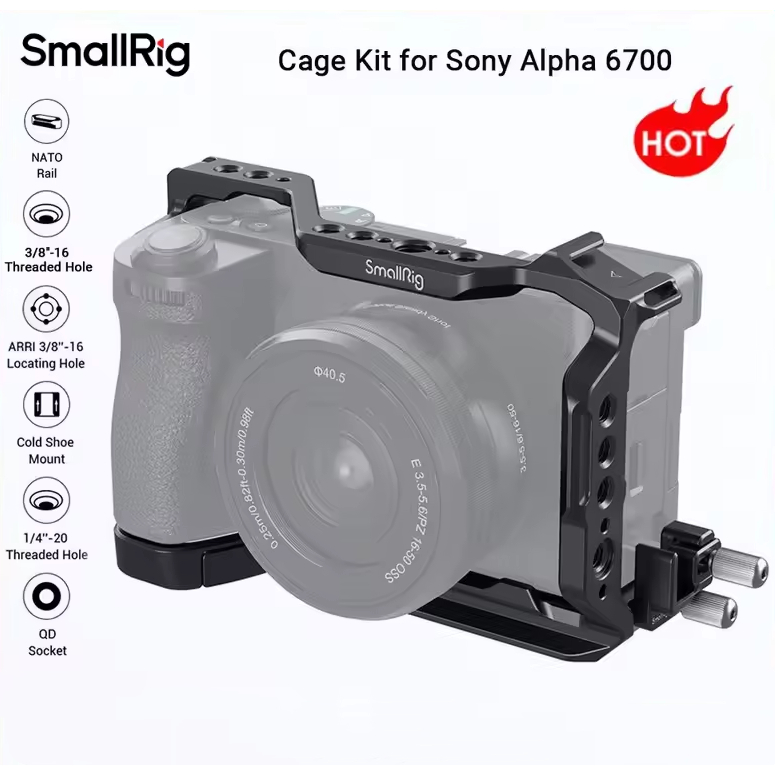 SmallRig A6700 Cage Kit สําหรับ Sony Alpha 6700 ในตัว Quick Release แผ่นสําหรับ Arca พร้อมสาย Clamp 