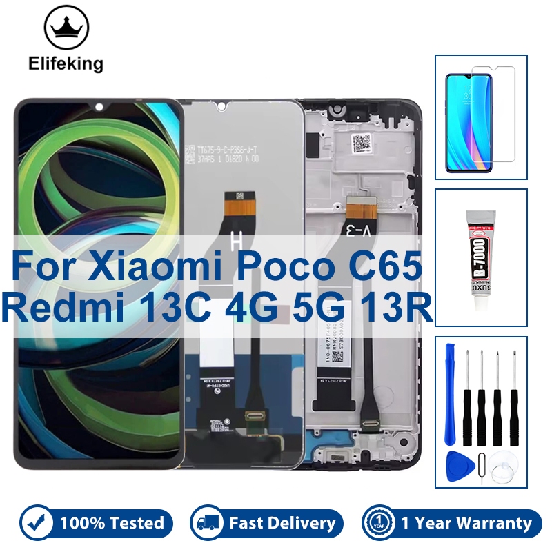 คุณภาพสูง LCD สําหรับ Redmi 13C 4G 5G 13R Xiaomi Poco C65 จอแสดงผล Touch Screen Assembly กรอบ 23100R