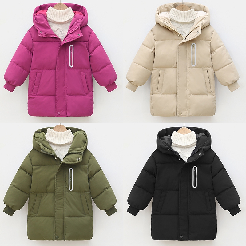 3-8 ปีเด็กฤดูใบไม้ร่วงฤดูหนาว Warm Cotton Jacket Thicken Parka Boys Grils แฟชั่น Hooded กีฬากลางแจ้งความยาวกลางเสื้อ