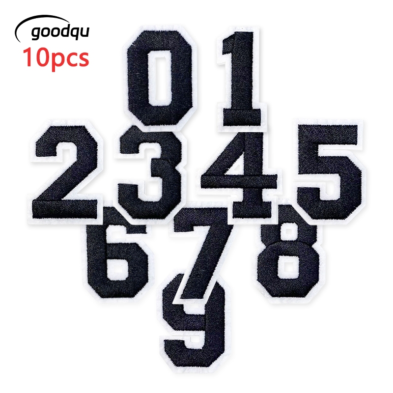สีดำ 10 ชิ้น แพทช์จำนวน 0-9 สำหรับเสื้อผ้า เย็บปัก Jacquard Jacket แพ็ค DIY Patches 数量众多