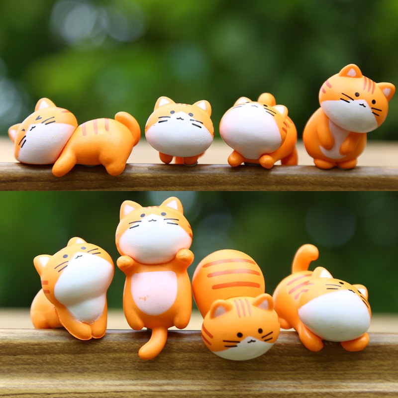 8 ชิ้น/เซ็ตตลกน่ารักสีส้มแมวสัตว์ตกแต่งรถ Pvc Craft Miniature รูปเล็กๆสําหรับบอนไซ Microlandscape Fairy Garden Decor