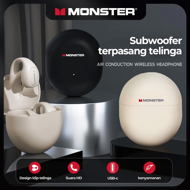 Monster Open Ear 200 หูฟังบลูทูธกีฬาเปิดหู ใส่สบายมั่นคง แบตเตอรี่ 26 ชม ลดเสียงรบกวน AI กันน้ำ IPX5