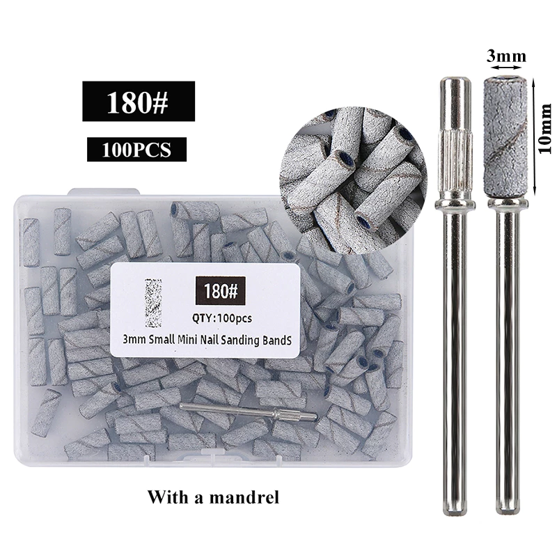 100 ชิ้น/กล่อง 3 มม.Mini Sanding Bands กับ Mandrel ชุดสําหรับ Dead Skin Calluses ขัดเล็บไฟฟ้าเจาะ Bits เล็บเครื่องมือ