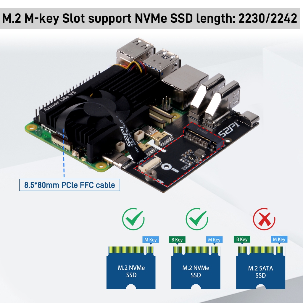 52Pi Micro HDMI to HDMI อะแดปเตอร์มัลติฟังก์ชั่น PCIe 3.0x1 M.2 NVMe 2230/2242 สําหรับ Raspberry Pi 5 - รูปที่ 5
