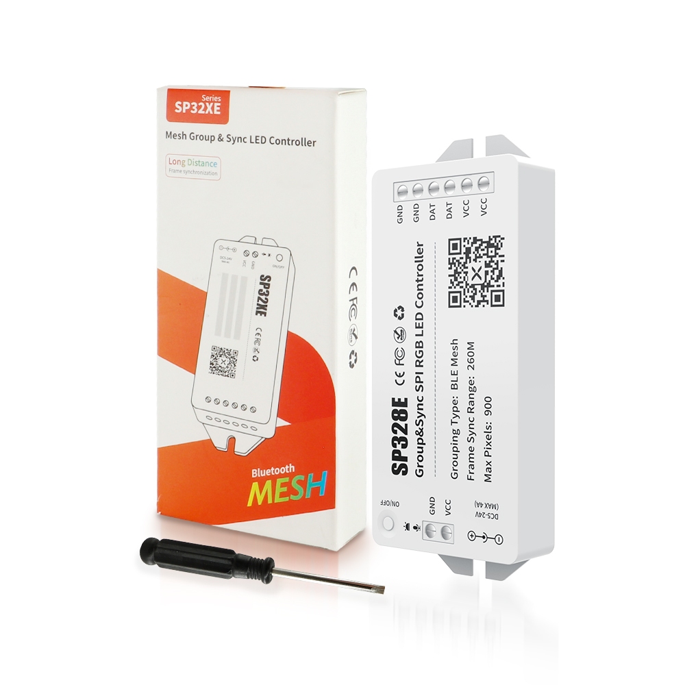 SP328E ไร้สาย SPI LED Controller บลูทูธตาข่าย App Sync สัญญาณ Booster RGB Dimmer Seamless Group Control สําหรับ RGBIC LED แถบ