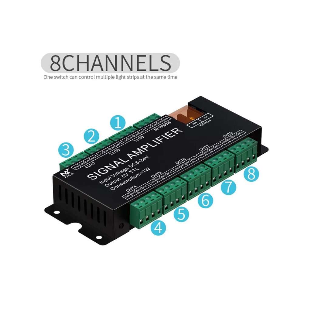 8 ช่อง singal Led Strip Amplifier สําหรับ WS2812B/WS2811//WS2813 /WS2815/SK6812 ไฟ Led 5V SPI TTL สัญญาณเอาต์พุต, อินพุต DC5-24V