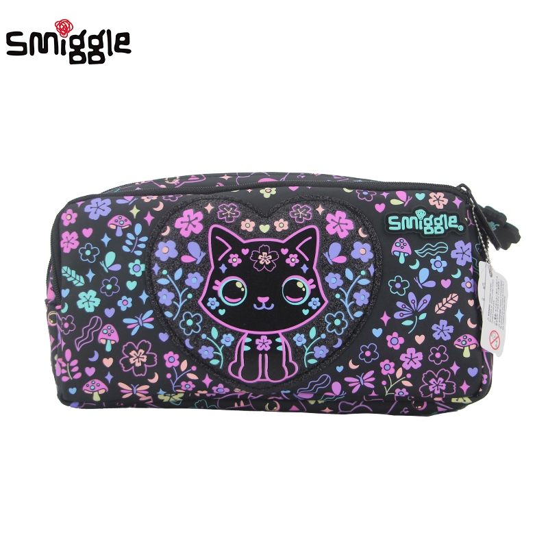 Smiggle กล่องดินสอเด็ก Black Flower Cat กระเป๋าคลัทช์ เด็กผู้หญิง kawaii storage กล่องเครื่องเขียน