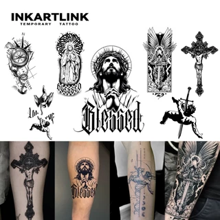 สติ๊กเกอร์รอยสักชั่วคราวแขน INKARTLINK, Big Angel กันน้ํา Long-lasting Magic Tattoo, ติดทนนานถึง 15 วัน, รอยสักปลอม, รอยสักกึ่งถาวรสําหรับผู้ชาย