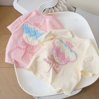 เสื้อยืดเด็กผู้หญิง เสื้อลูกสาว หลวม ระบายอากาศได้ แฟชั่นเวอ…